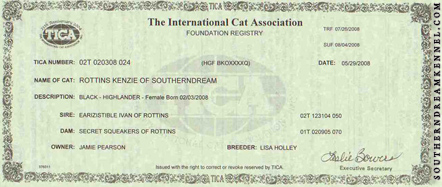 Registration Certificate или Green card TICA