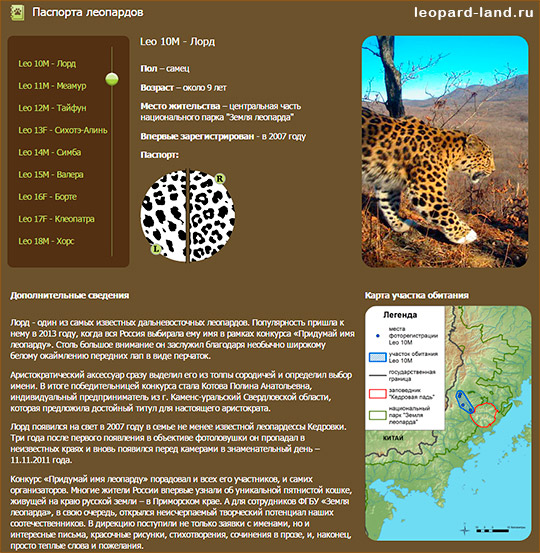 Паспорт дальневосточного леопарда из национального парка "Земля леопарда"