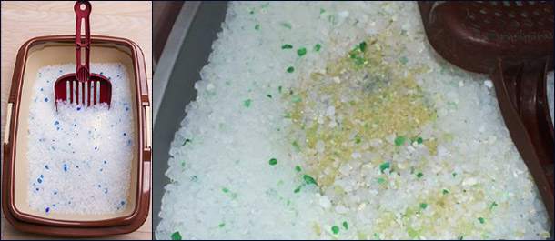 Постепенно меняет цвет, показывая уровень насыщения влагой Силикагелевый наполнитель